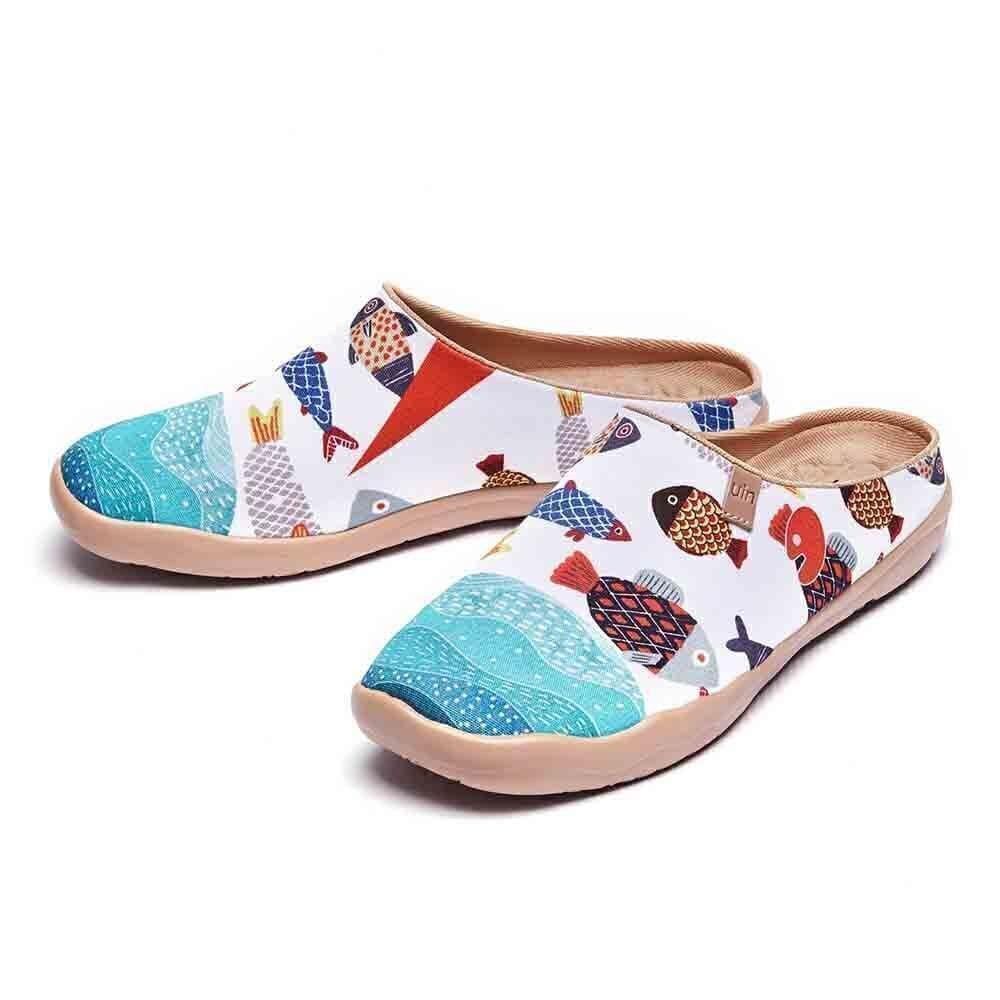 UIN Women's Slip On Mules Wide Toe Clog Casual Travel Shoes (Happy Fish-Slipper) - Picture 5 of 10